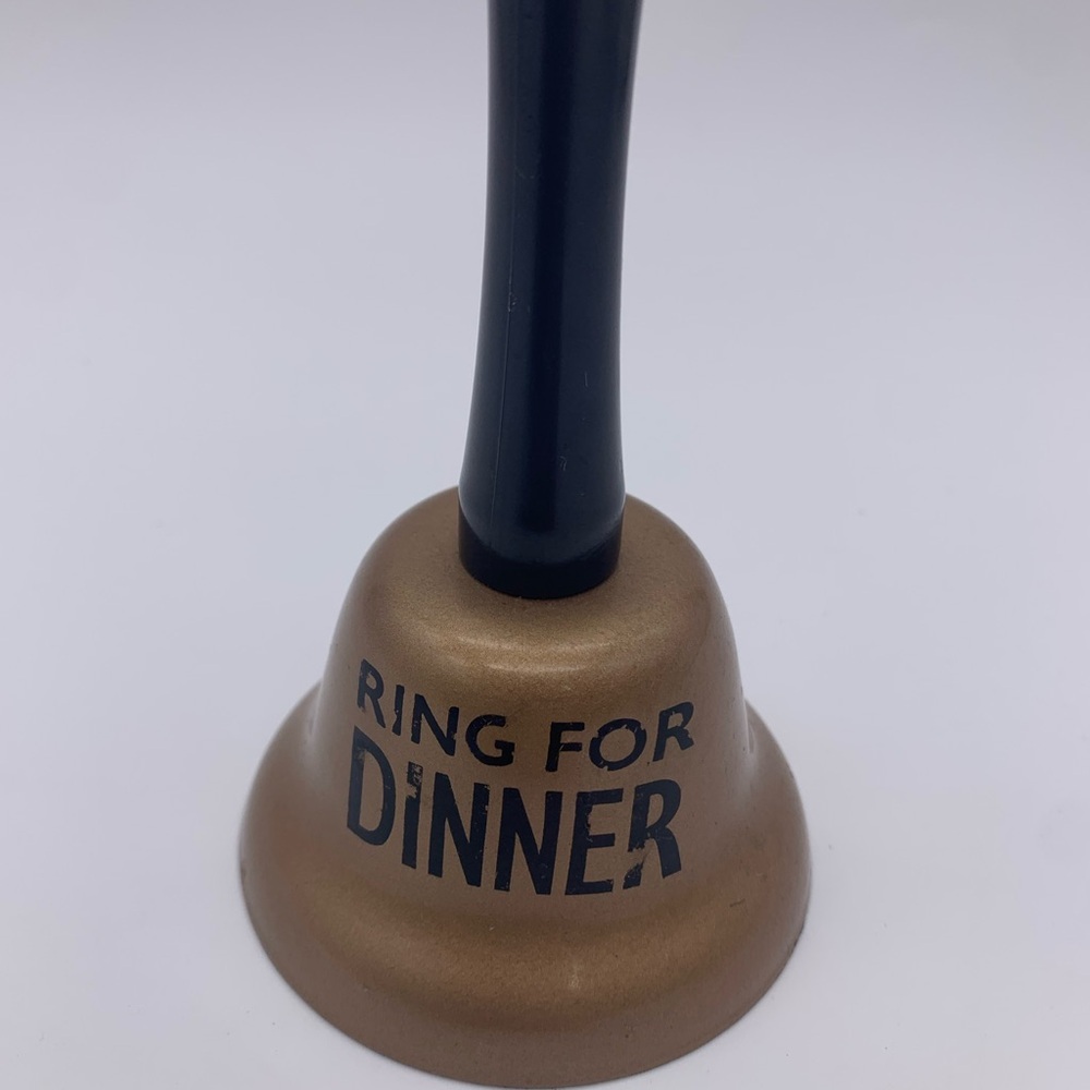 Vtg. “RING FOR DINNER” Bronze Desk Or Counter Bell With Spring Clapper - Picture 2 of 9